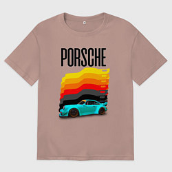 Мужская футболка оверсайз Автомобиль Porsche на фоне флага Германии