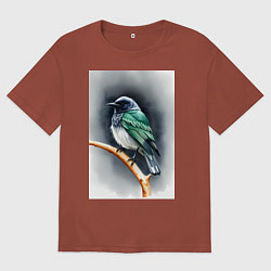 Футболка оверсайз мужская Птичка на ветке, цвет: кирпичный