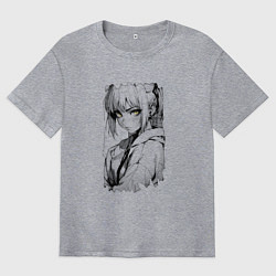 Футболка оверсайз мужская Девушка с блекло-желтыми глазами, цвет: меланж