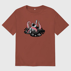 Футболка оверсайз мужская Схватка с космическим осьминогом, цвет: кирпичный