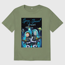 Футболка оверсайз мужская Rick and Morty - space special forces, цвет: авокадо