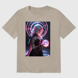 Футболка оверсайз мужская Эльфийка с магической сферой, цвет: миндальный