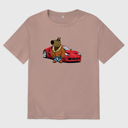 Мужская футболка оверсайз Чиловый парень на красном автомобиле