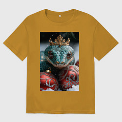 Футболка оверсайз мужская Новогодняя змея королева, цвет: горчичный