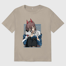Футболка оверсайз мужская Человек-бензопила Пауэр и кошка, цвет: миндальный