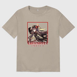 Футболка оверсайз мужская Хозяйка бюро Ху Тао, цвет: миндальный