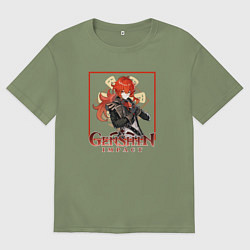 Футболка оверсайз мужская Дилюк Рагнвиндр, цвет: авокадо