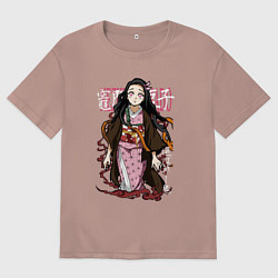 Футболка оверсайз мужская Клинок рассекающий демонов Незуко, цвет: пыльно-розовый