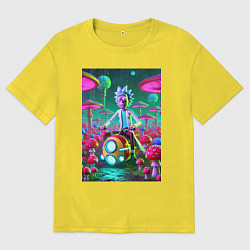 Футболка оверсайз мужская Рик на космическом мотоцикле - нейроарт, цвет: желтый