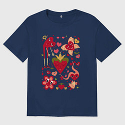 Футболка оверсайз мужская Сердца коллаж, цвет: тёмно-синий