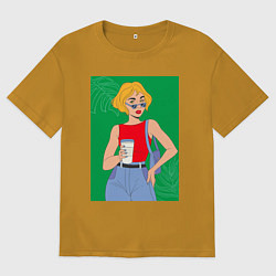 Футболка оверсайз мужская Капучино вайб зеленый, цвет: горчичный