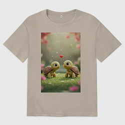 Футболка оверсайз мужская Влюбленные черепашки, цвет: миндальный