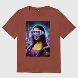 Футболка оверсайз мужская Джоконда в виртуальных очках - киберпанк, цвет: кирпичный