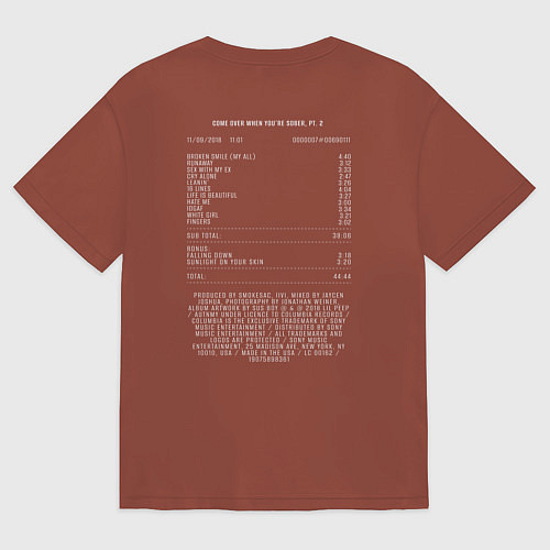 Мужская футболка оверсайз Lil Peep playlist bill 2 / Кирпичный – фото 2