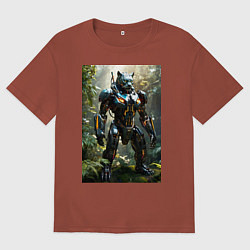 Футболка оверсайз мужская Кибер-пантера вышла на охоту, цвет: кирпичный