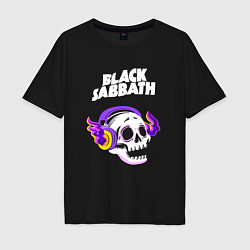 Мужская футболка оверсайз Black Sabbath - неоновый череп