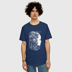 Футболка оверсайз мужская Девушка биокиборг, цвет: тёмно-синий — фото 2