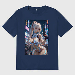 Мужская футболка оверсайз Девушка с пистолетом с киберимплантами