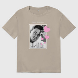 Футболка оверсайз мужская Ченнинг Тейтум краш с сердечками, цвет: миндальный