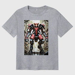 Мужская футболка оверсайз Девушка управляет огромным мехом