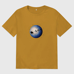 Футболка оверсайз мужская Санта на оленях - темный, цвет: горчичный