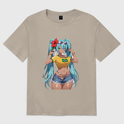 Футболка оверсайз мужская Miku Hatsune с цветком, цвет: миндальный