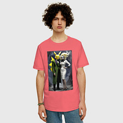 Футболка оверсайз мужская Ведьма жена Пикачу - нейроарт фантазия, цвет: коралловый — фото 2