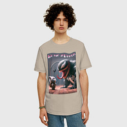 Футболка оверсайз мужская Мультяшные Веном и котёнок - мем, цвет: миндальный — фото 2