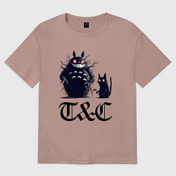 Футболка оверсайз мужская Totoro and black cat - anime, цвет: пыльно-розовый