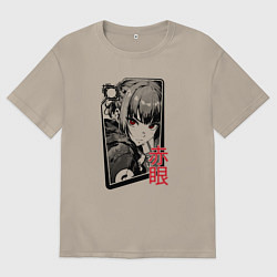 Футболка оверсайз мужская Девушка с багровыми глазами, цвет: миндальный