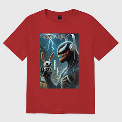 Футболка оверсайз мужская Symbiote and rabbit - we are venom meme, цвет: красный