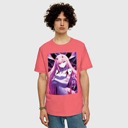Футболка оверсайз мужская Zero two Darling in the Franxx - ai art, цвет: коралловый — фото 2
