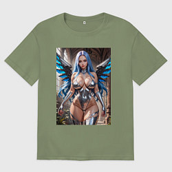 Мужская футболка оверсайз Девушка с киберимплантами крыльев