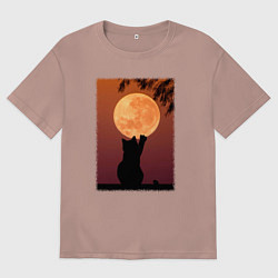 Футболка оверсайз мужская Кот трогает луну, цвет: пыльно-розовый