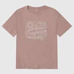 Футболка оверсайз мужская Ракета в космосе, цвет: пыльно-розовый