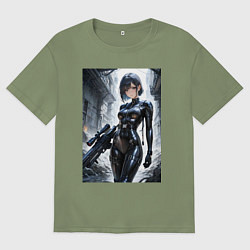 Мужская футболка оверсайз Девушка в кожаном костюме со снайперской винтовкой