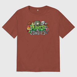 Футболка оверсайз мужская Зомби и растения, цвет: кирпичный