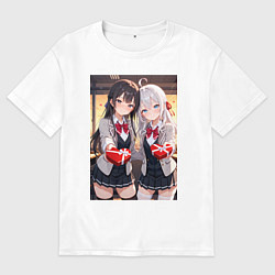 Футболка оверсайз мужская Аля и Маша дарят тебе валентинки, цвет: белый