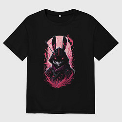 Футболка оверсайз мужская Кролик самурай, цвет: черный
