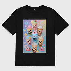Мужская футболка оверсайз Улыбающиеся яркие разноцветные стаканчики с bubble