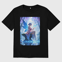 Мужская футболка оверсайз Прекрасная фея посреди лесного пруда