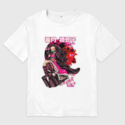 Футболка оверсайз мужская Клинок рассекающий демонов Незуко луна, цвет: белый