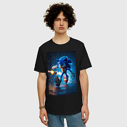 Футболка оверсайз мужская Соник убегает от ракет, цвет: черный — фото 2