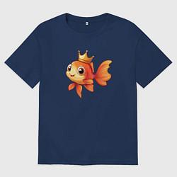 Футболка оверсайз мужская Мультяшная золотая рыбка в короне, цвет: тёмно-синий