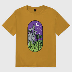 Футболка оверсайз мужская Волк на скале, цвет: горчичный