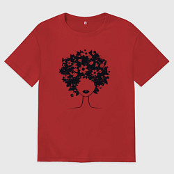 Футболка оверсайз мужская Цветочная девушка, цвет: красный