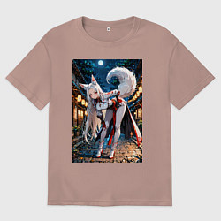 Мужская футболка оверсайз Белоснежная лиса лунной ночью