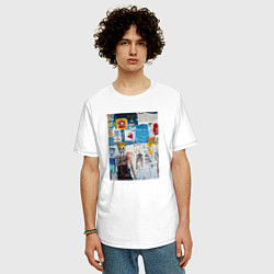 Футболка оверсайз мужская Граффити уличное искусство со скелетом и надписями, цвет: белый — фото 2