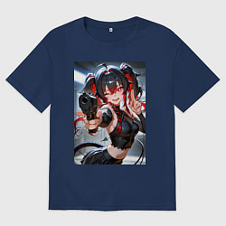 Мужская футболка оверсайз Девушка-демон с пистолетом