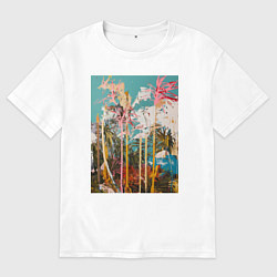 Футболка оверсайз мужская Абстрактная графическая картина с пальмами, цвет: белый